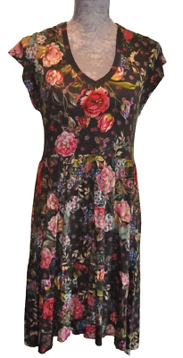 *Johnny Was* Boho silky jersey multicoloured floral print midi dress XS UK 8/10 - Image 1 of 4