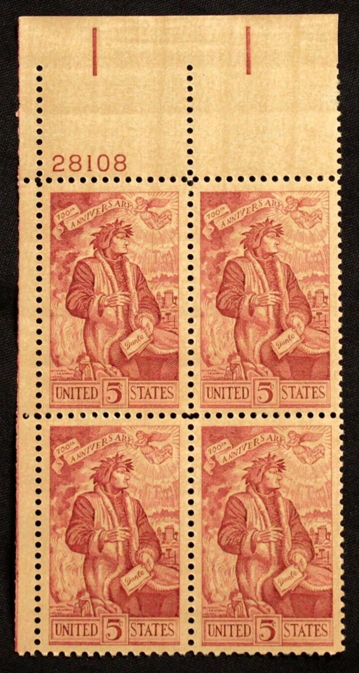 US Plate Blocks Stamps #1268 ~ 1965 5c Dante Alighieri MNH SP2300 - Image 1 of 1