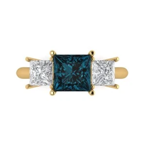 2.62 ct Princess Cut Topaz Gemstone Three-Stone Promise Ring Yellow Gold - Picture 1 of 15