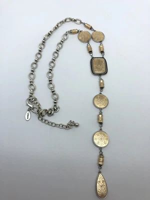 Collar Chicos Dos Tonos Plata Oro Cadena Gota Grueso Estaciones 24 - 27" Firmado Foto 1 de 4