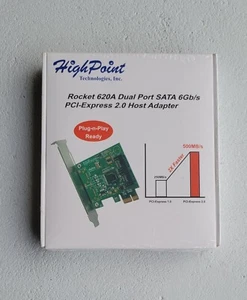 HighPoint Rocket 620A (2 Channel) Dual Port SATA 6Gb/s PCI-E x1 Low Profile Host - Picture 1 of 4