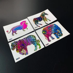 VINTAGE JUNGLE animals LION TIGER ELEPHANT ZEBRA prism prismatic sticker decals - Picture 1 of 7