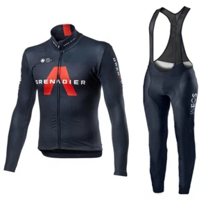 mens Thermal Fleece Cycling Jersey Long Sleeve Bib Pants Set Cycling Bib Pants - Picture 1 of 7