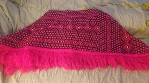 Vtg Hot Pink Guatemalan Ethnic Fringe Hippy Boho Festival Bird Poncho - Picture 1 of 6