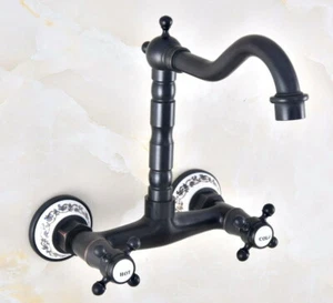 Oil Rubbed Bronze Dual Handle Wall Mount Sink Faucet Bath Basin Mixer Tap Qnf460 - Picture 1 of 8