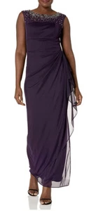 Alex Evenings Women's Long Column Dress with Sweetheart Neck.  Eggplant Size 8P. - Picture 1 of 10