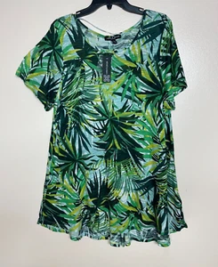 Cable & Gauge Women's Plus 1X Green M/C Floral Button Back Blouse Tunic Top NWT - Picture 1 of 7