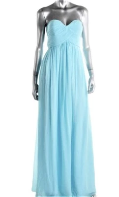 VESTIDO DE NOCHE FORMAL DONNA MORGAN $269 AZUL Gasa Sin Tirantes Vestido Concurso 2 Nuevo con Etiquetas Foto 1 de 3