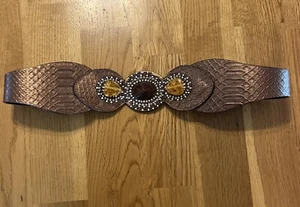 Chico’s Belt Womens Medium Golden Tiger Brown Leather Elastic Band - Picture 1 of 9