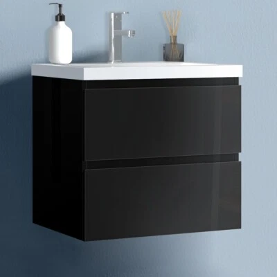 Badmöbel Set 50-100cm Waschtisch mit Unterschrank Schwarz,Becken mit Unterbau - Bild 1 von 3