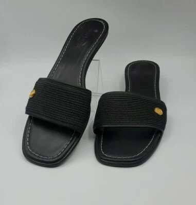 Eric Javits Womens Leather Woven Low Heel Sandals Slides Black Size 10 - Image 1 of 4