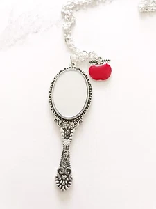 Silver Handheld Real Mini Mirror with Red Apple 24" Necklace - Picture 1 of 7
