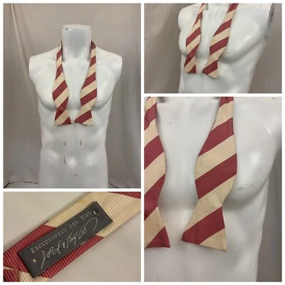 Lord & Taylor Bow Tie Pink White Stripe Adjustable EUC YGI Q1-459 - Image 1 of 4