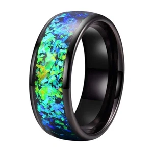 Tungsten Carbide Ring 8mm Opal Inlay Polished Couple Engagement Jewelry - Picture 1 of 6