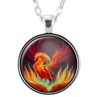 Handmade Phoenix Bird Pendant Necklace, Fire Red Background, Jewelry