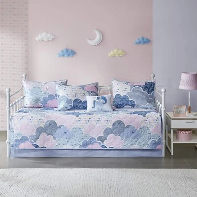 Conjunto de capa de cama caprichosa com estampa de unicórnio nuvem para meninas, roupa de cama para todas as estações - Imagem 1 de 4