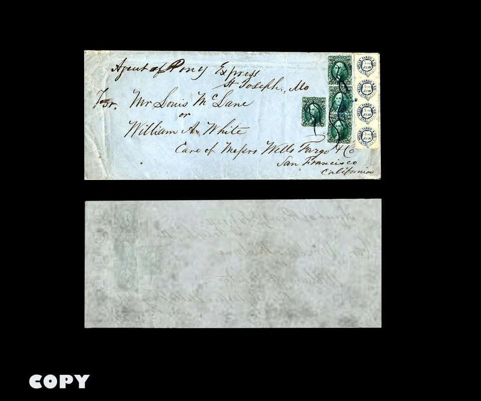 USA 1861 The quadruple-rate Pony Express cover with $1.00 Garter  REPRODUCTION - Image 1 of 1
