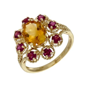 Anillo con racimo de múltiples piedras preciosas de oro amarillo de 9 quilates de segunda mano tamaño: oro Q de 9 quilates para ella - Imagen 1 de 2