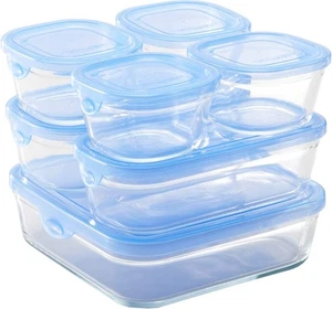 iwaki Heat Resistant Glass Storage Container Blue Set of 7 PSC-NPR-B7 - Picture 1 of 8