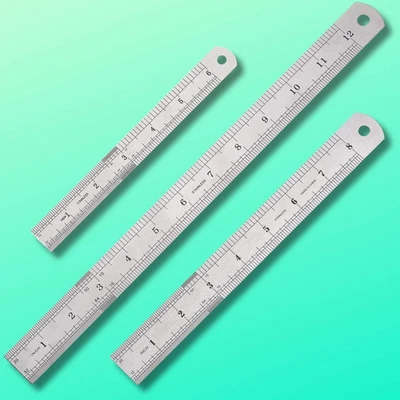 Stainless Steel Metal Ruler with Inch and Metric Machinist Ruler 3pcs/Set - Image 1 of 4