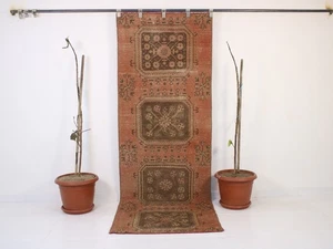 Vintage Handgeknüpfter Langläufer Teppich Terrakotta Rot Braun Geometrisch Tribal 3x8 - Bild 1 von 10