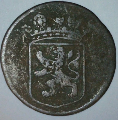 1750 HOLLAND VOC 1 Duit Lion Rampant Dordrecht Mint Dutch New York Penny NLB9 - Image 1 of 4