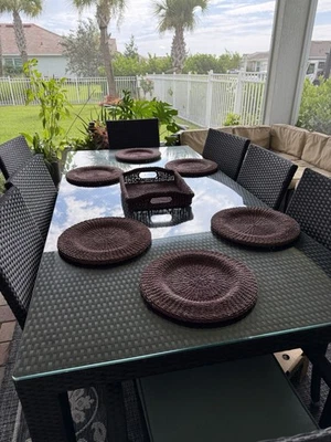 Pottery Barn Abaca Bread Basket, Serving Tray, 6 Charging Plates - Image 1 of 4