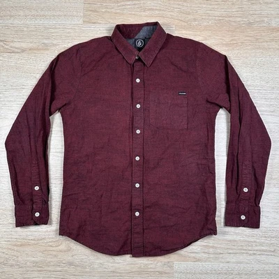 Volcom Button Up Shirt Men’s Small Classic Fit Heather Red Long Sleeve Casual - Image 1 of 4