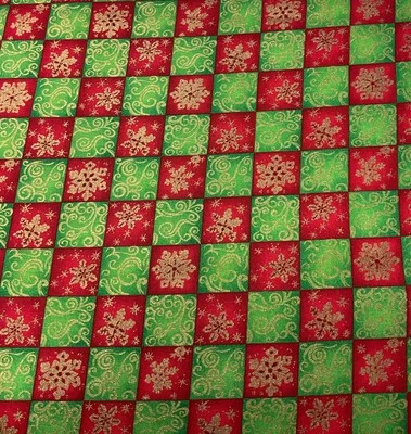 1 Yard Red & Green Squares “ Seasons’s Greetings”  44” Wide  100% Cotton - Image 1 of 2