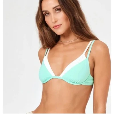 L*Space Fused Zendaya Bikini Top Bright Teal Cream Size Medium NEW - Image 1 of 4
