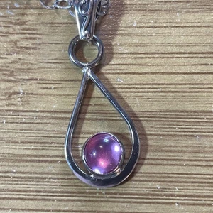 Handmade .925 Sterling Silver Pendant With Lab Grown Pink Sapphire W/ 16” Chain - Picture 1 of 2