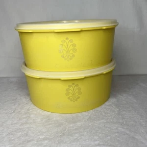 Lot 2 Vtg Tupperware Servalier Stacking Yellow Canisters Clear Lids Read Desc!! - Picture 1 of 16