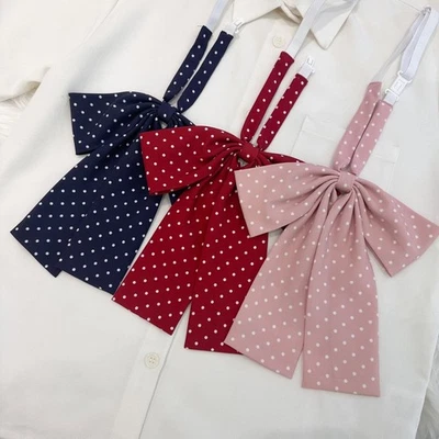 Polka Dot Long Handle Bow Tie Jk Uniform Accessory Pink Burgundy For Casual - Image 1 of 4