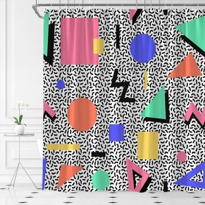 MSAYNFG 80er 90er Geometrischer Duschvorhang Modern Abstrakt Rechteck Dreieck C... - Bild 1 von 4