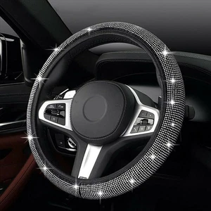 Steering Wheel Cover Flannel Interior Rhinestones Silver Car Decoration - Picture 1 of 12