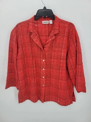 Top Chicos Mujer XL 3 Rojo Cuadros Lino Botón Manga 3/4 Bolsillo Transpirable Artístico Foto 1 de 4