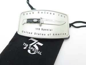 Buck 119 Especial 75 Aniversario Conmemorativo Peltre Cinturón Hebilla - Imagen 1 de 4