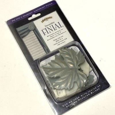 2 Window Blind Drapery Swag Holder Brackets LEAF FINIALS Patina Green Gold - Image 1 of 4