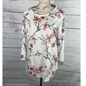 Camisa Chicos 2 para mujer L floral tejida manga 3/4 mezcla de algodón cuello redondo - Imagen 1 de 11