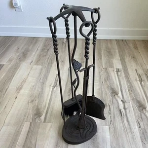 Vine Look Unique Vintage Iron Fireplace Tool Set 29" Broom Shovel Poker Grabber - Picture 1 of 6