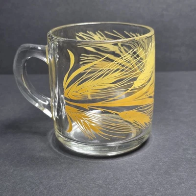 1 Винтажный 1970-х LIBBEY золотой пшеницы узор прозрачный стакан кофейная чашка кружка замены - Изображение 1 из 4
