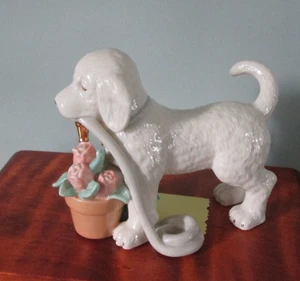 Lenox Dog with flower pot and hose to water it - Picture 1 of 5