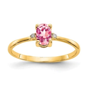 10k Yellow Gold Polished Diamond & Pink Tourmaline Birthstone Ring Size 6 - Picture 1 of 6