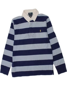 POLO RALPH LAUREN Boys Rugby Polo Shirt 10-11 Years Medium Blue Striped DN58 - Picture 1 of 3