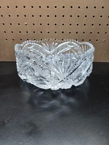 Vintage Polish Irena Hand Cut Lead Crystal 8" Bowl Pinwheel Pattern Sawtooth - Picture 1 of 5