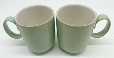 Denby Mugs x2 Heritage Orchard Light Green With C Shape Handle 8cm Diameter - Image 1 of 4