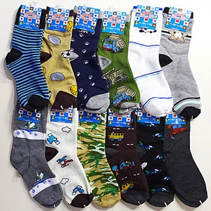 NEW 12 Pairs Packs Size 1-14 S/M/L/XL KIDS/BOYS Design Patterned Crew Socks - Picture 1 of 16