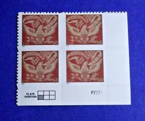 US 3646 COVERLET EAGLE 60c STAMPS PLATE# (P7777) BLOCK OF (4) MNH 2002 NICE!!! - Picture 1 of 1