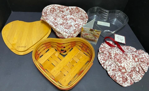 Longaberger 1999 Love Letters Sweetheart Basket w/LID + Pillow/Liner/Protect/GoS Cover