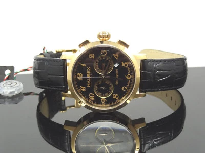 Haurex Italy 9R343UNH Maestro Chronograph Black Dial Leather Band Men's Watch - Image 1 of 4